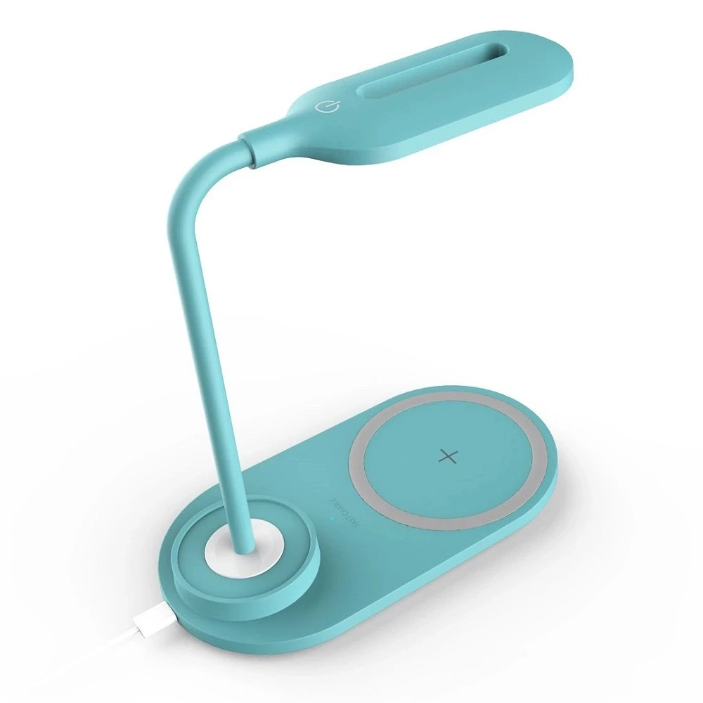 

10w fast wireless charger led table lamp multi-fuction home lighting wireless charger stand qi wireless phone chargers, White blue