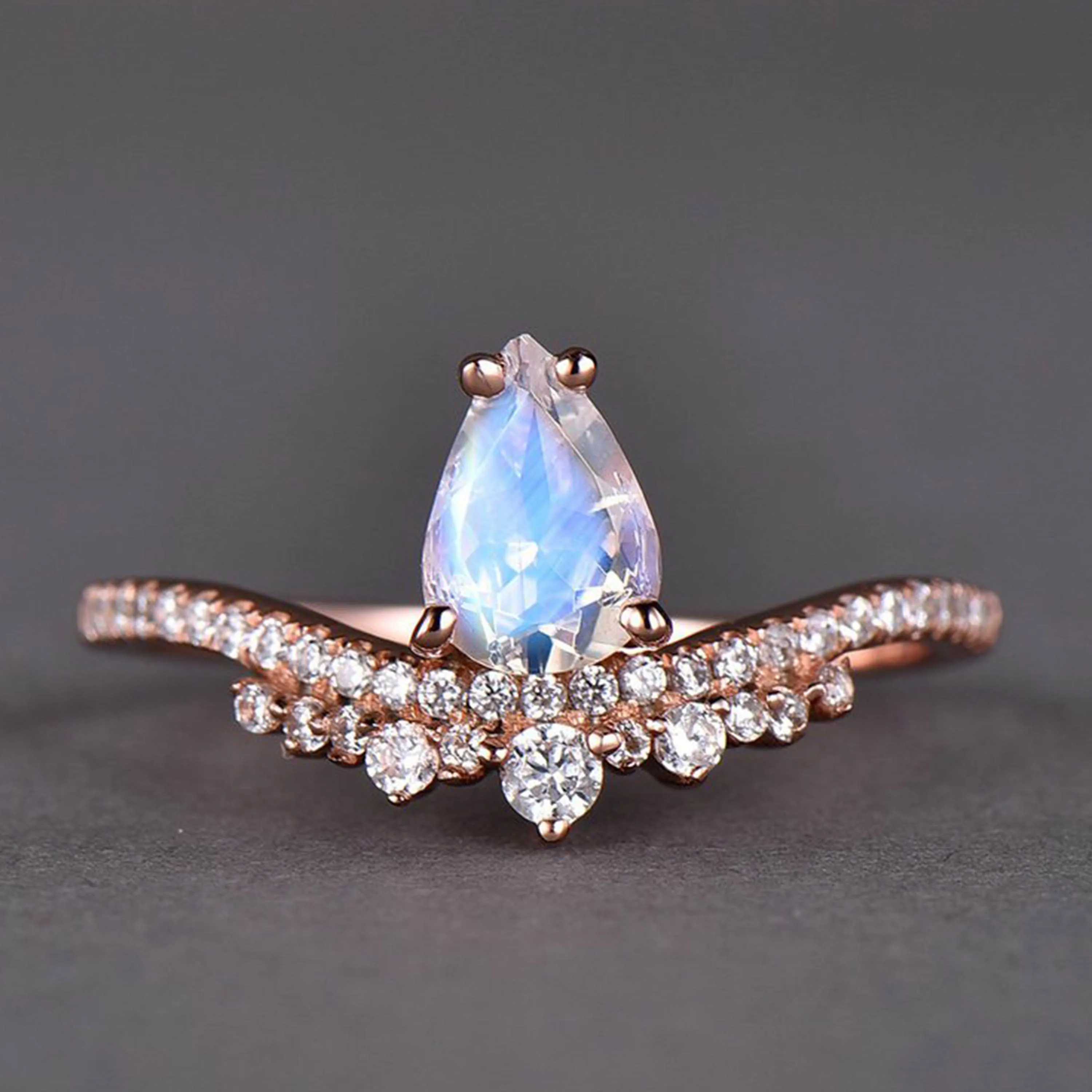 

Ready To Ship 925 Sterling Silver Moonstone Jewelry Engagement Wedding Moonstone Ring For Women