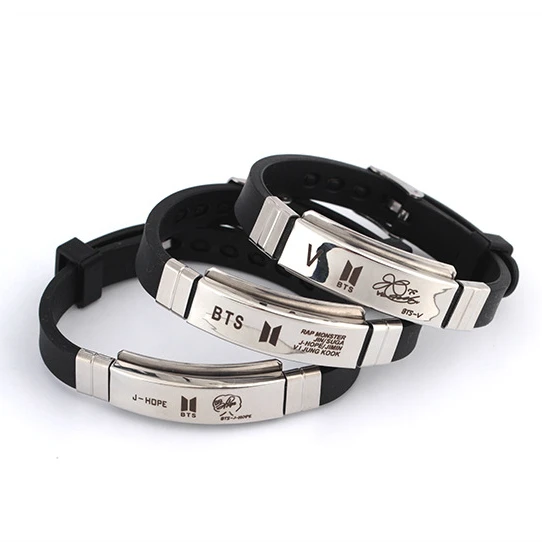 

BTS member Black titanium steel Silicone bracelet Wristband Fashion hand jewelry for men