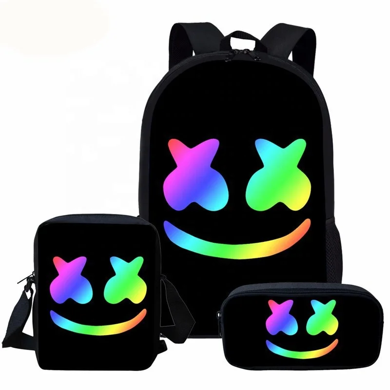 

Top Nylon Marshmello Backpack Three Pcs Set Primary School Hold Books And Pencil Case Backpack Marshmell Bookbags For Students