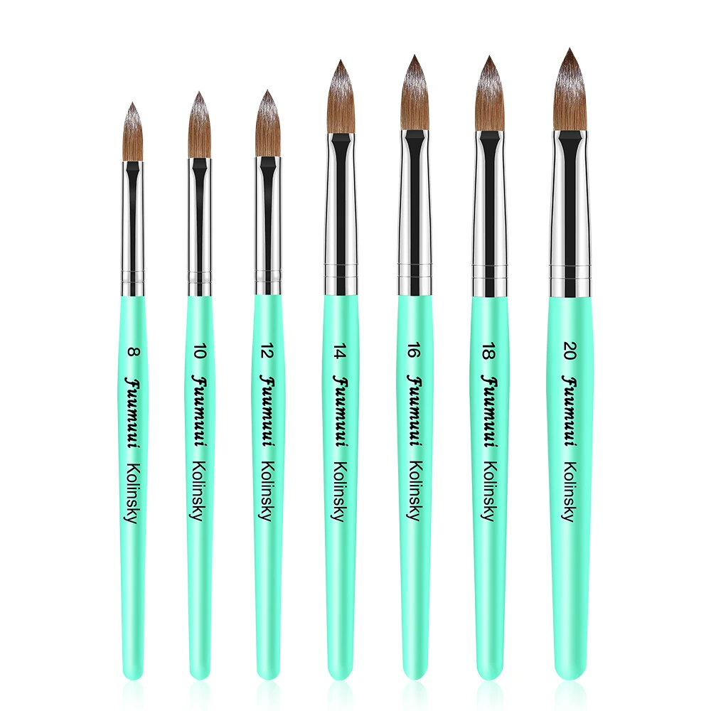 

2021Hot Sale Wholesale Custom Green 3d Round Pinched Shape Private Acrylic Kolinsky Acrylic Nail Brush Sable Hair for #2-#20, Green nail brush