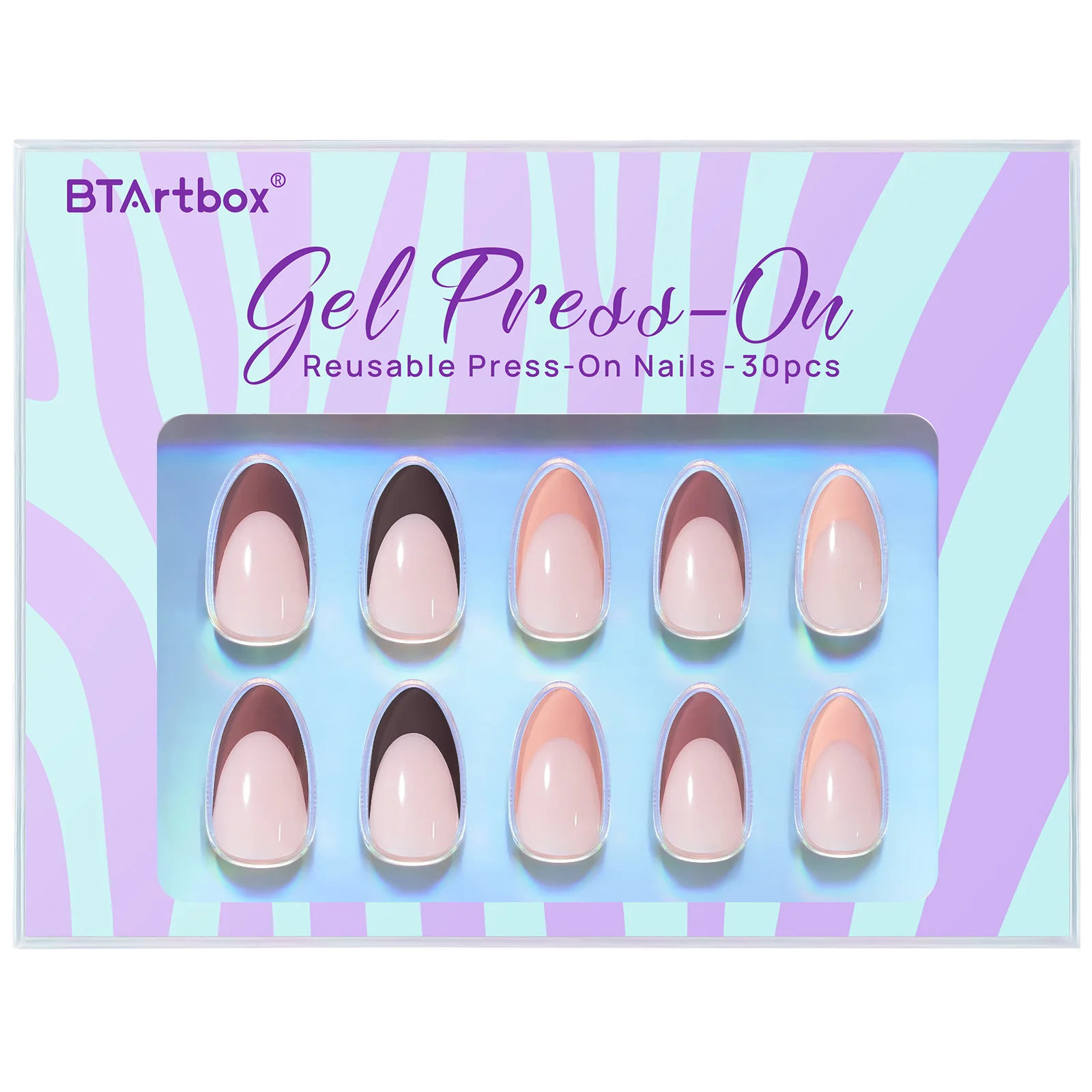 

BTArtbox Soft Gel X French Press On Nails Handmade Short Almond Fake Nails Brown French Designed Press On Nails Set