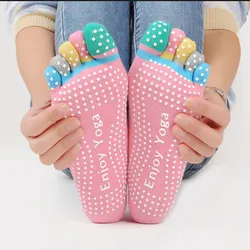 female Color toe pure cotton non-slip yoga socks f