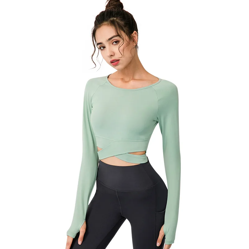 

Bodycon Women Long Sleeve Running Sexy Navel Solid Quick Dry Firness Gym Sport Wear Yoga T-Shirts