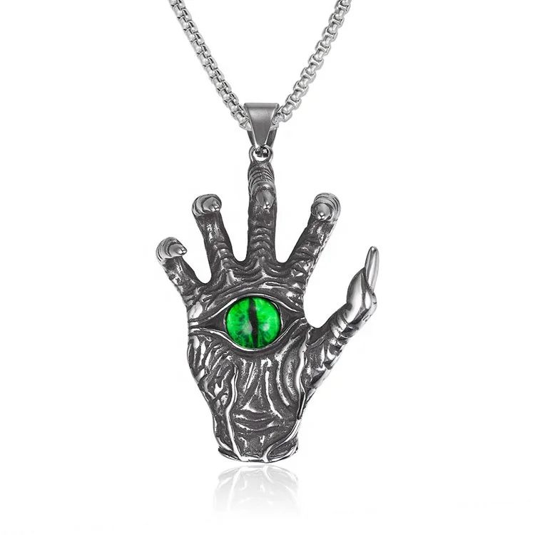 

Fashion Cool Hand Eye Design Stainlesss Steel Pendant Necklace Custom Men Necklace Fashion Jewelry 2021