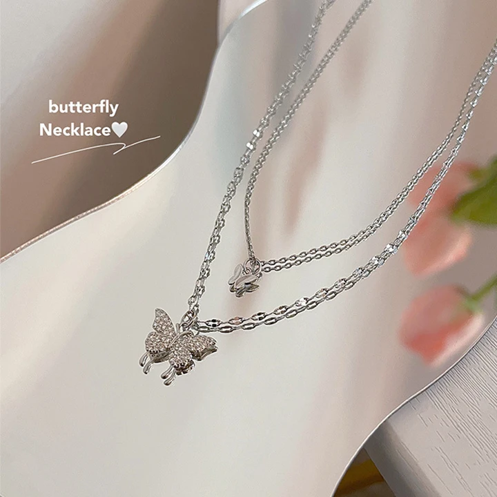 

Trendy Double Layer Necklace Stars Moon Necklace Butterfly Necklaces Wholesale, Picture shows