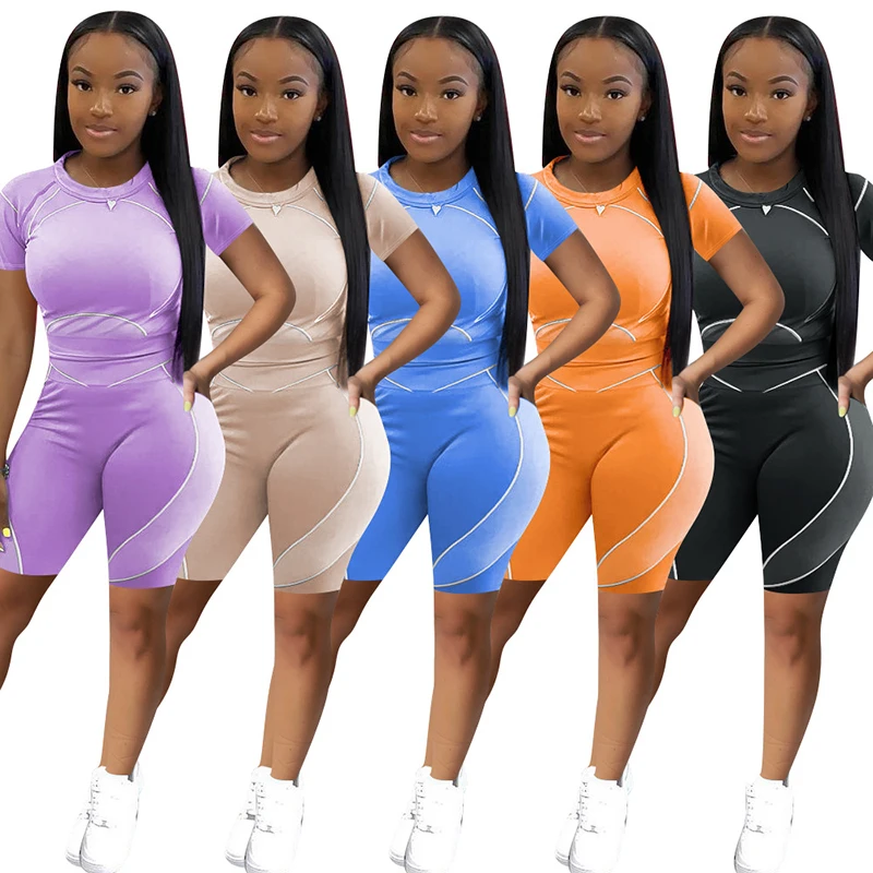 

Wholesale ladies summer skinny sexy sports shorts designer joggers two piece set women clothing, 5 colors