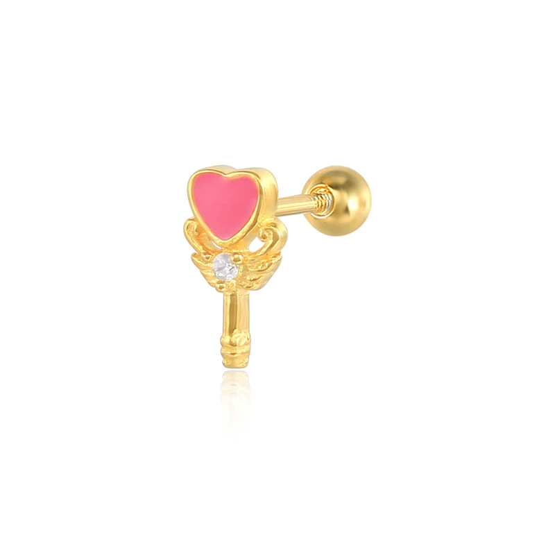 

ROXI S925 silver pink fairy stick heart wings cute cartilage piercing stud earrings for lovely girls, Picture shown