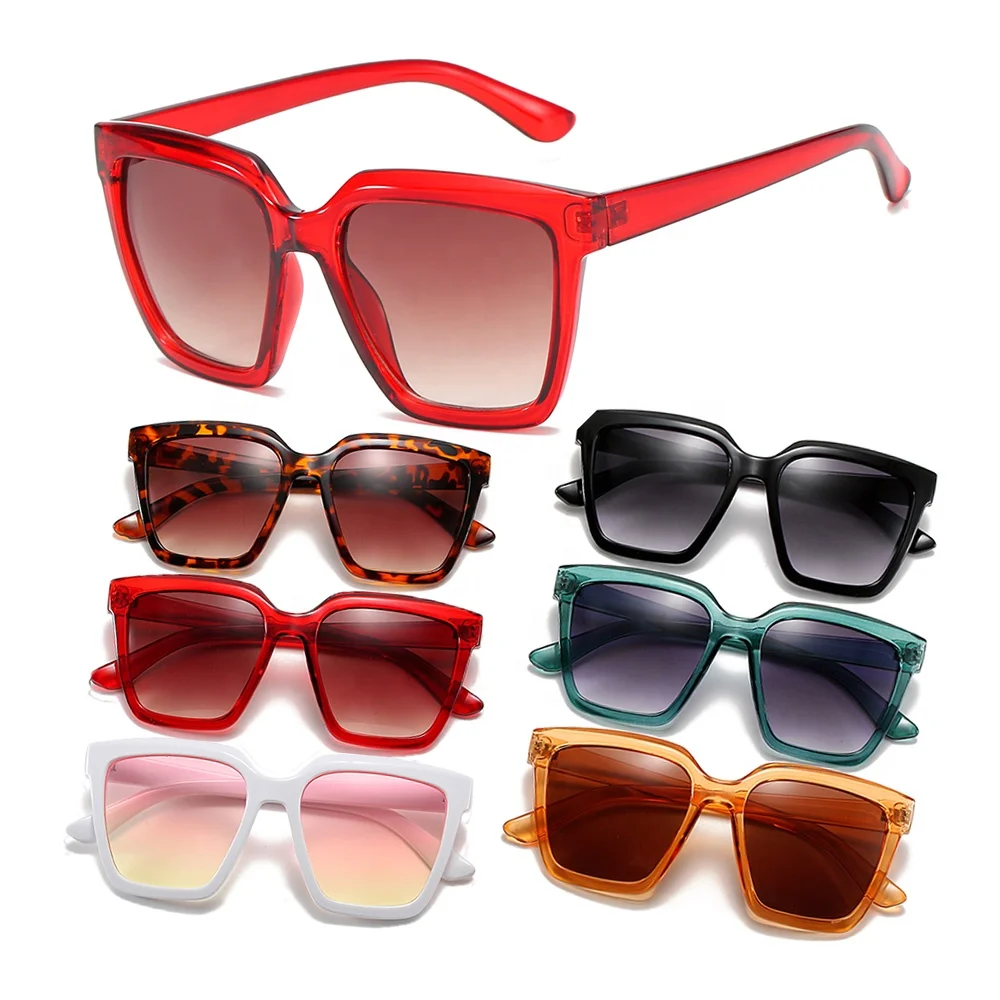 

Cheap wholesale price fashionable gafas de sol large plastic frame women oversized square red Shades Sunglasses