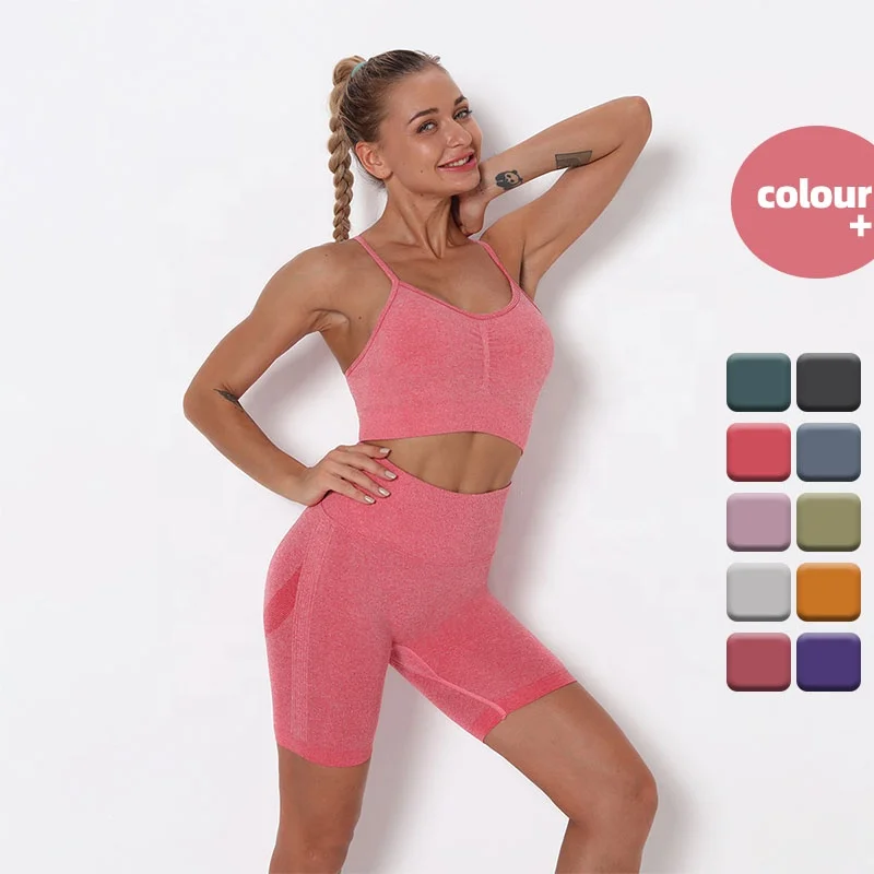 

Custom Yoga Piece Running Seamless Womens Shorts Seamless Plus Size Clothing Sets Leggings Apparel Fitness OEM Designs 10 Colors