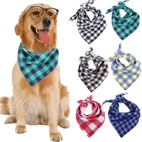 

wholesale custom Plaid Printing pet Neck scarf Adjustable Cotton plain Triangle dog bandana