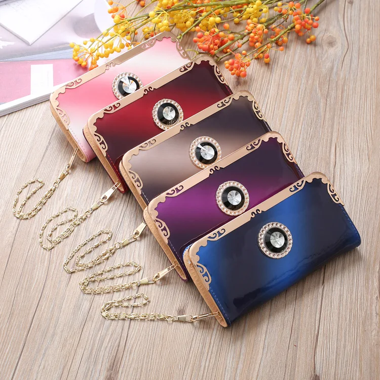 

Bright Leather Long Ladies Patent Gradient Rainbow Wallet Clutch women's Coin Purse mobile phone bag, 5 colors