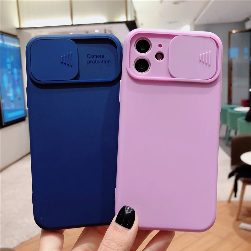 

Slide Camera Lens Protection Shockproof Case For iPhone 13 12 Mini 11 Pro XS Max XR 7 8 Plus SE2020 Candy Solid Color Soft Cover, Black,gold,blue,red