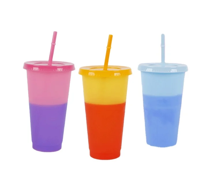 

Color Changing Cups with lids and straws Color Changing Tumblers Plastic Tumblers With Lids And Straw Plastic Bottle Cup, Customized color