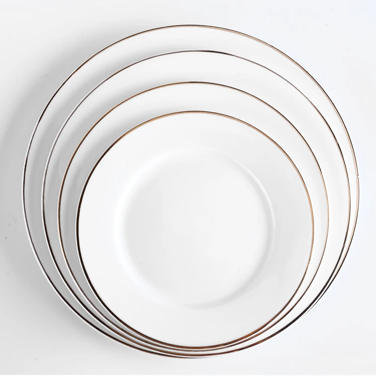 6"8"10"12" 4 Pcs Plate Set Catering Restaurant White Bone China Gold