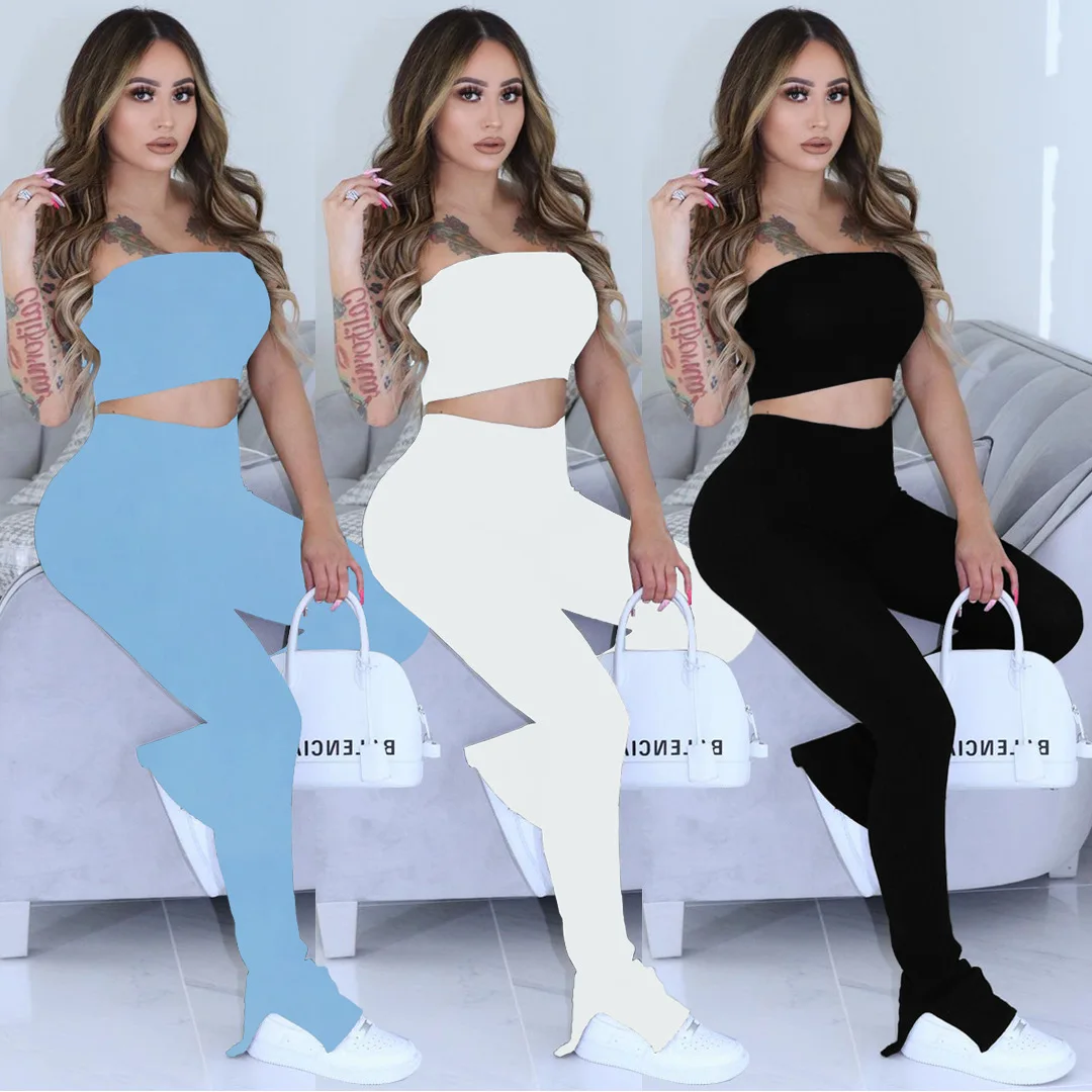 

Women Sexy Wrap Tops And Long Pants Sexy Casual Backless Solid High Waist Bag Hip Slim 2 Pieces Set Top And Pant Women Plus Size