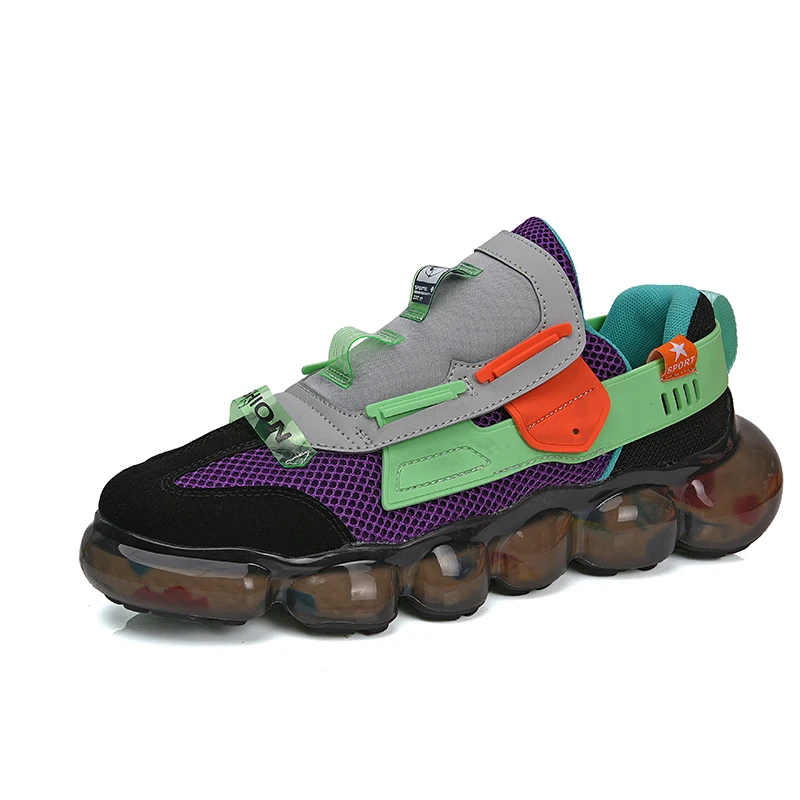 

2020 NEW STYLE bubble sole breathable mesh upper running sport casual trend walking shoe men good quality made in china, Black-purple