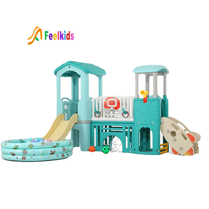 

Feelkids baby playground toddler garden indoor children toy plastic outdoor play house kids playhouse with slide