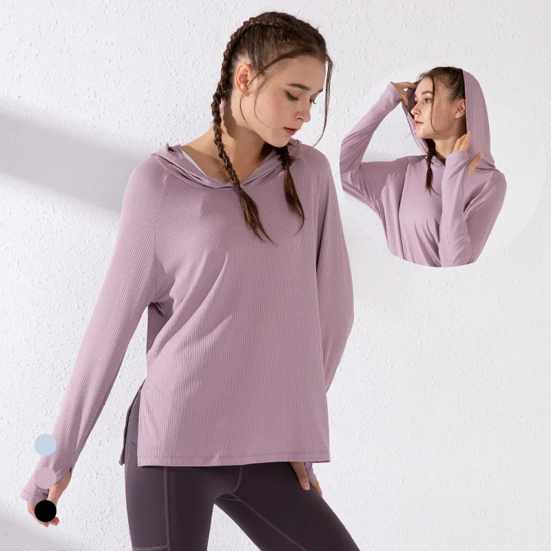 

Sports Clothing Gym Shirts for Women Custom T-Shirt New Design Hooded Yoga Clothes