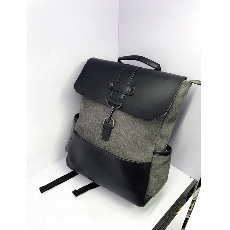 

In Stock Well Organized PU Leather canvas stitching Casual School Backpack Bag For Teenager Outdoor Travel Backpack, Customized