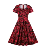 

New Square Collar Patchwork Printing Floral Vintage Dress