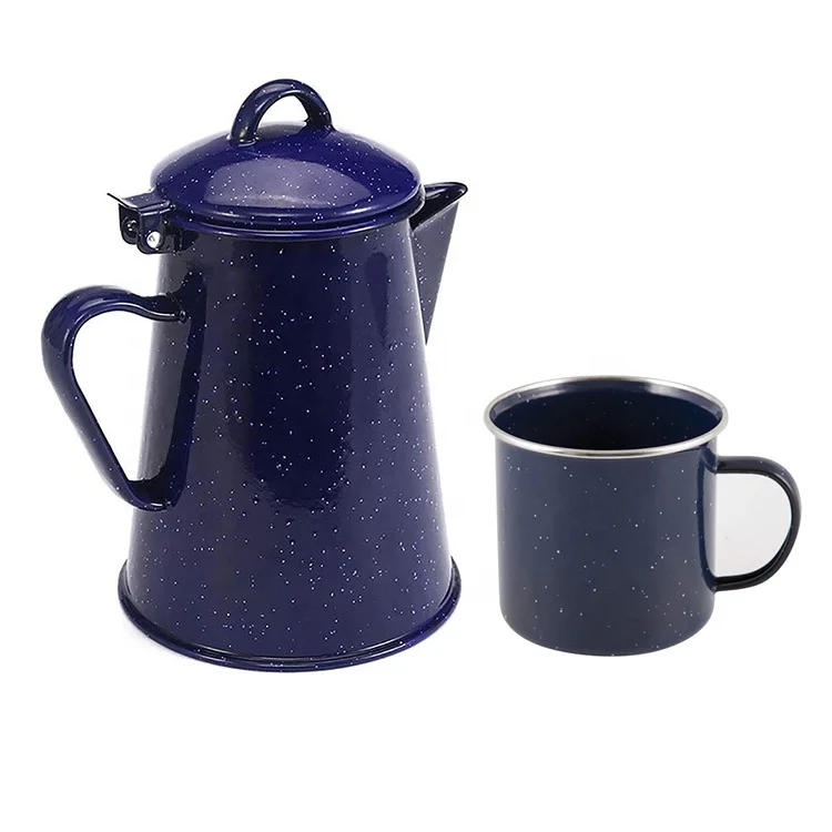 

Durable and Energy Efficient Blue Enamel Coffee Pot Hand Pour Over Tea Water Kettle, Customized