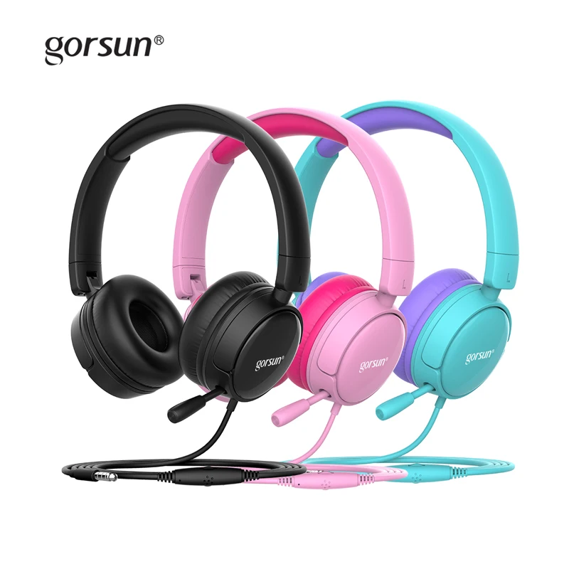 

Custom Gorsun A62 85dB Limited Volume Food Grade Material Over Cat Ears 85dB Wired Headphones For Kids Learning, Multi