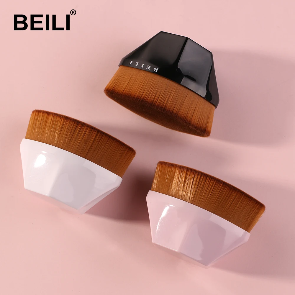 

BEILI New Facial Foundation Brush Big soft bristles private label wholesale white/pink/black color single makeup brush box pack, Black/white.pink