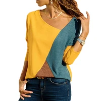 

Multi Color Block Fashion Ladies Tops Crew Neck Personality Plus Size Women Blouse