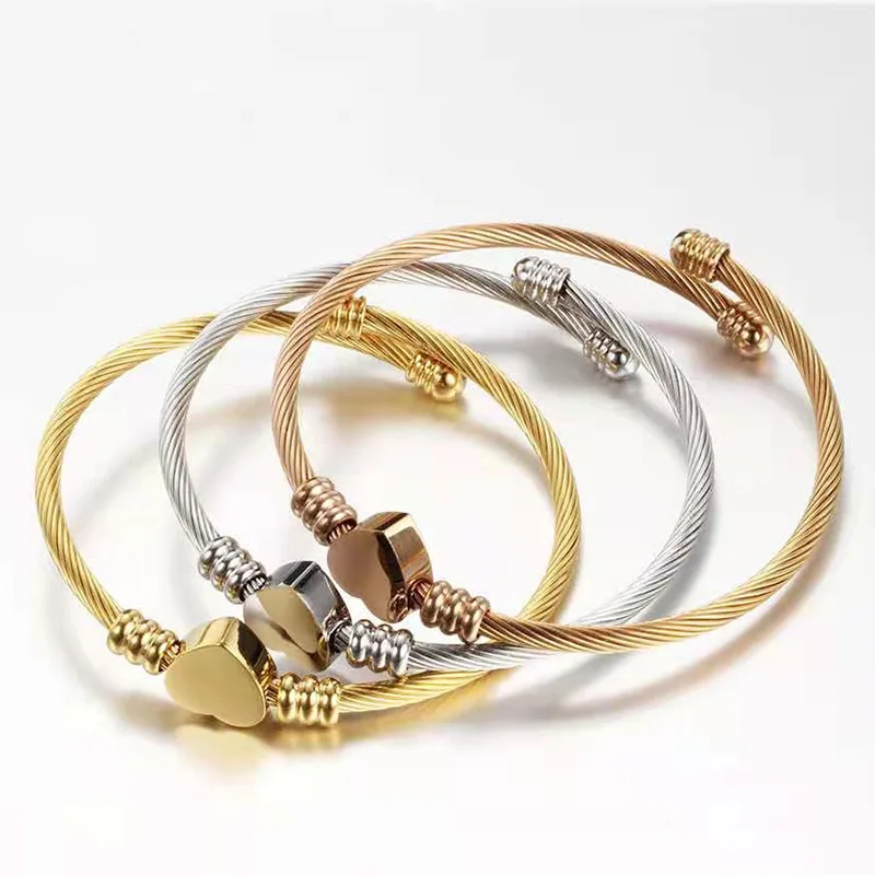 

Stainless Steel Wire Braided Bracelet Titanium Steel Heart Shaped Art Simple Bracelet, Gold silver rose gold