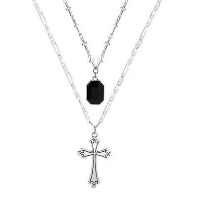 

MSYO New Ins Cross Necklace Fashion Hip Hop Long Chain Titanium Steel Necklace Exquisite Necklace, As shown in the picture