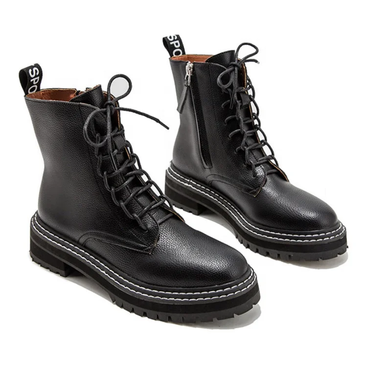 

Women's Winter Plush Ankle Black Boots Woman Lace Up Vintage Short Booties