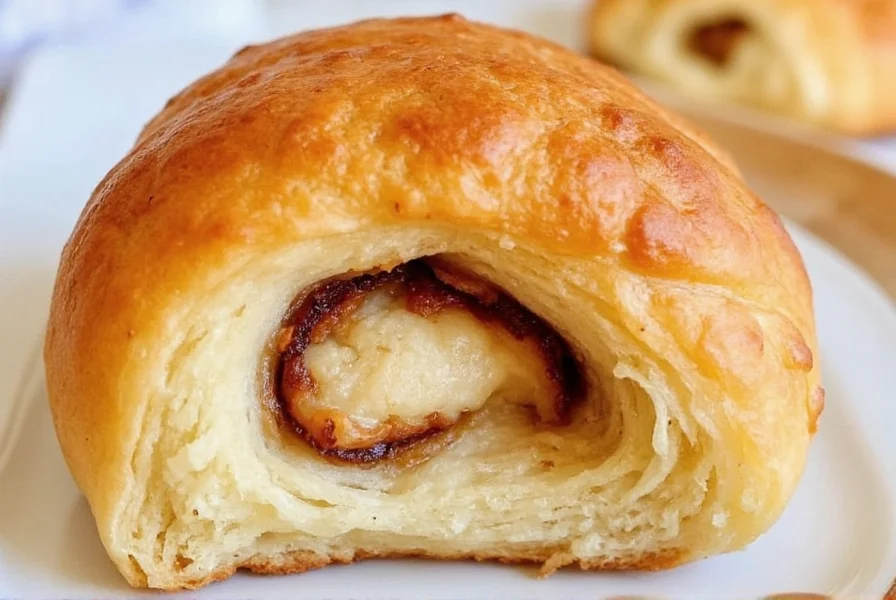 Step-by-step preparation of cinnamon crescent rolls showing dough unrolling, filling application, and rolling technique