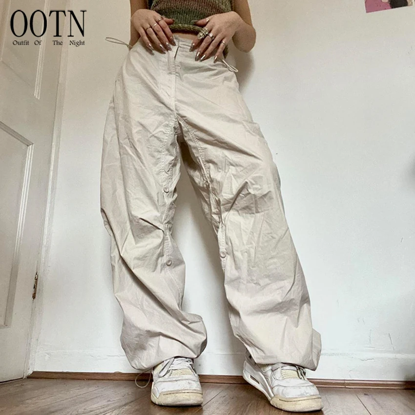 

OOTN Y2K Clothing Wide Leg Sweatpants Streetwear Cargo Pants Vintage Low Waist Drawstring Baggy Trousers Women Joggers Pants