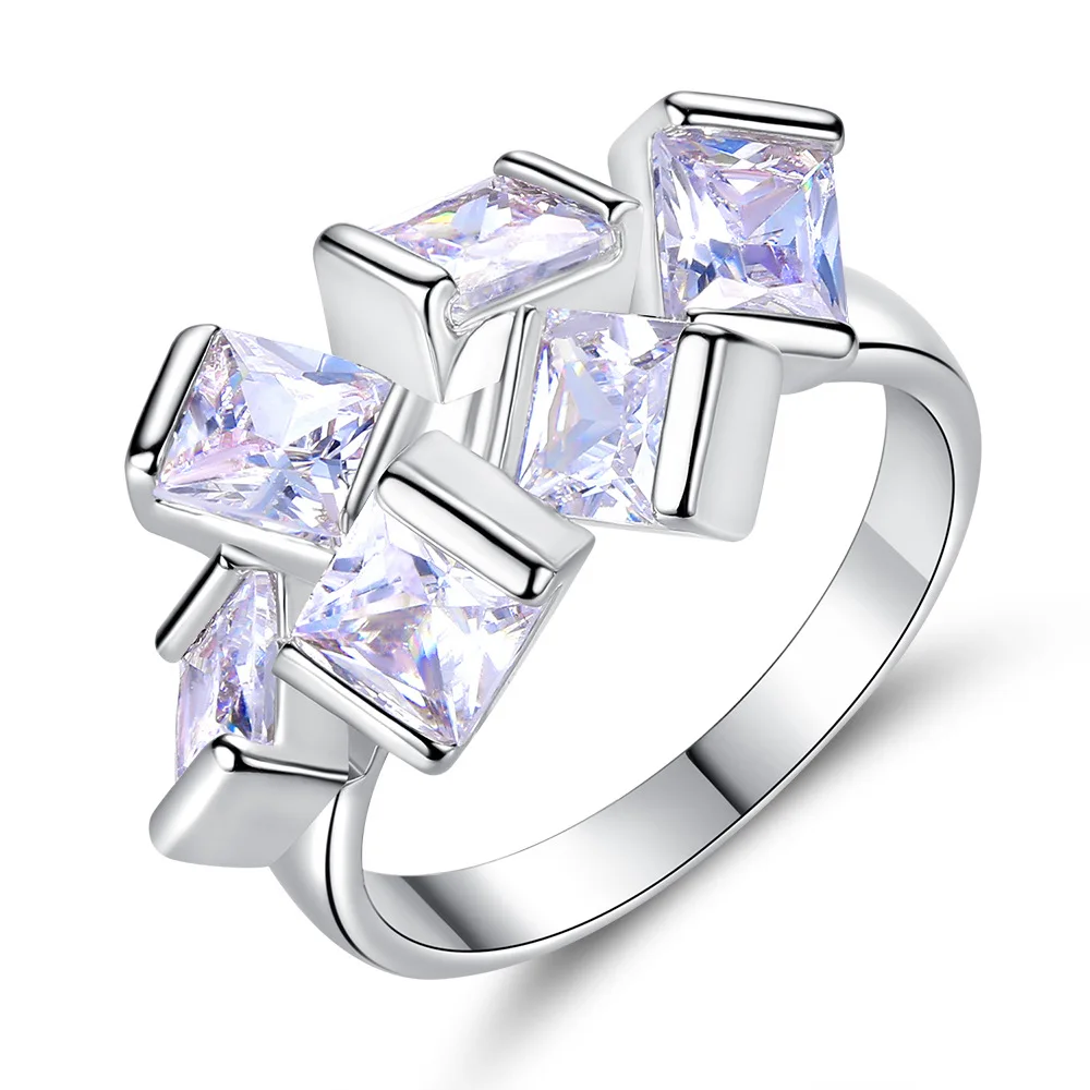 

2020 Simple Zircon Silver Ring For Men Square Diamond Engagement Ring Couple