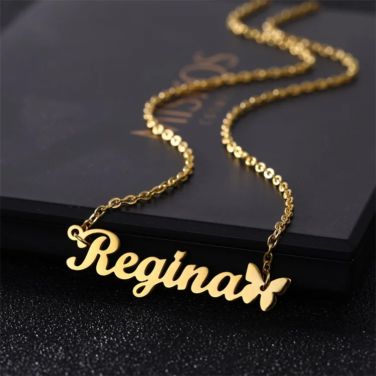 

Stainless Steel Butterfly Charms For Jewelry Making Trendy Gold Plated Necklace Personalized Custom Bling Name Necklace, Gold/silver/rose gold