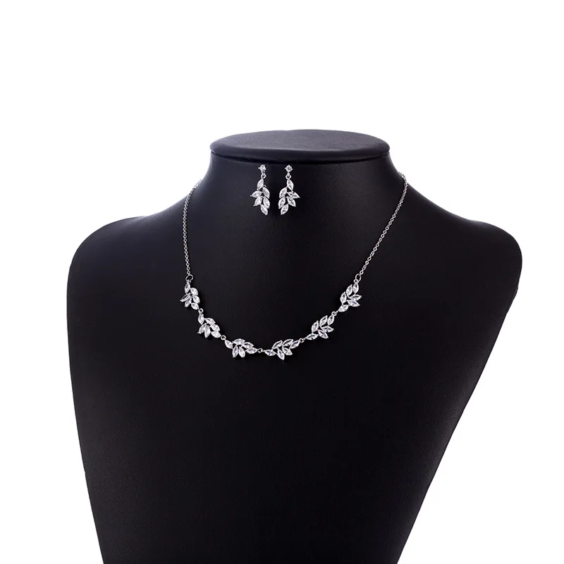 

High Quality Luxury Marquise Cut Floral Cubic Zirconia Cz Crystal Necklace And Earring Wedding Bridal Jewelry Sets