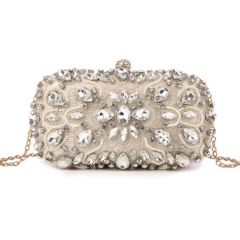

Women Clutch Bag Diamond Rhinestone Pearls Beaded Wedding Clutch Purse Luxury Handbags Party Wallets, Apricot, black