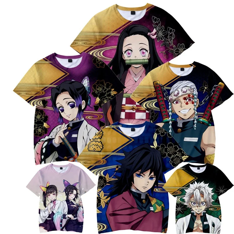 

ecowalson New Printed 3D Comic Demon Slayer Adult Kids Shirt Hip Hop Tees Summer 3D Casual Anime Kimetsu no Yaiba Short sleeve