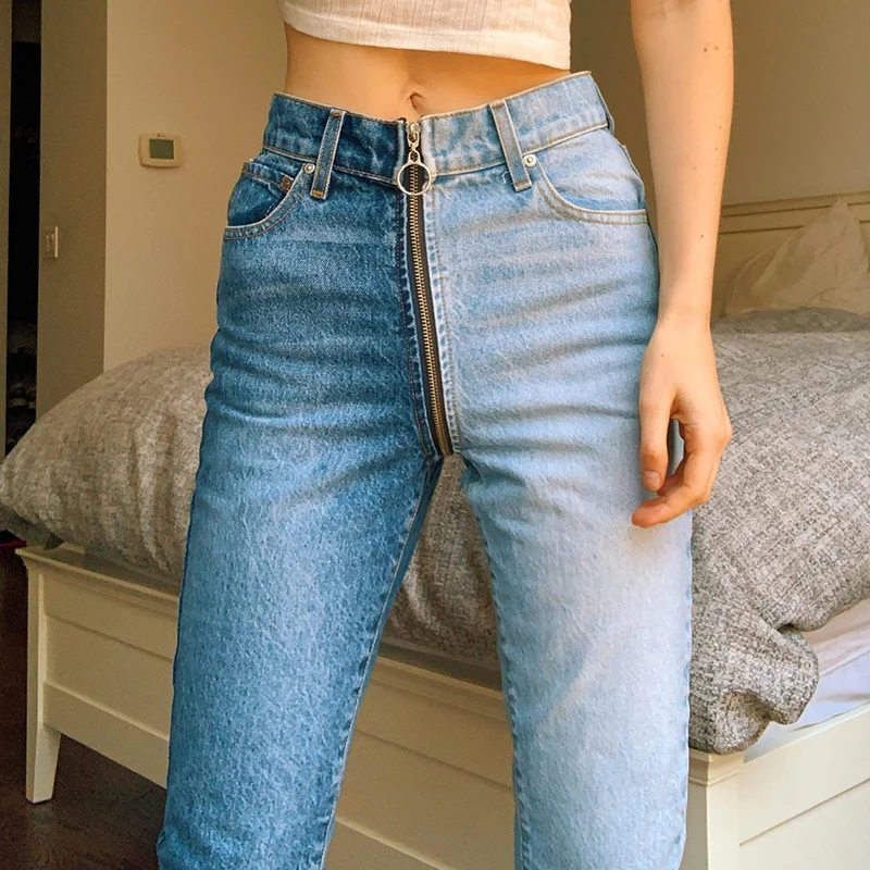

2020 fall amazon new woman pants splice jeans women casual high waist pants woman jeans pant, Solid