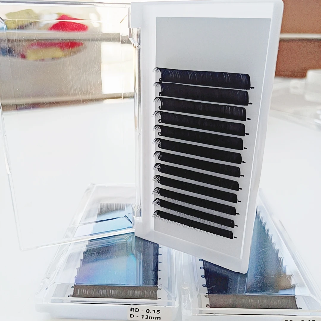

Soft fiber handmade volume eyelash extension single lashes 0.03 0.05 0.07 0.10 0.15 0.20mm eyelash extension vendor, Black