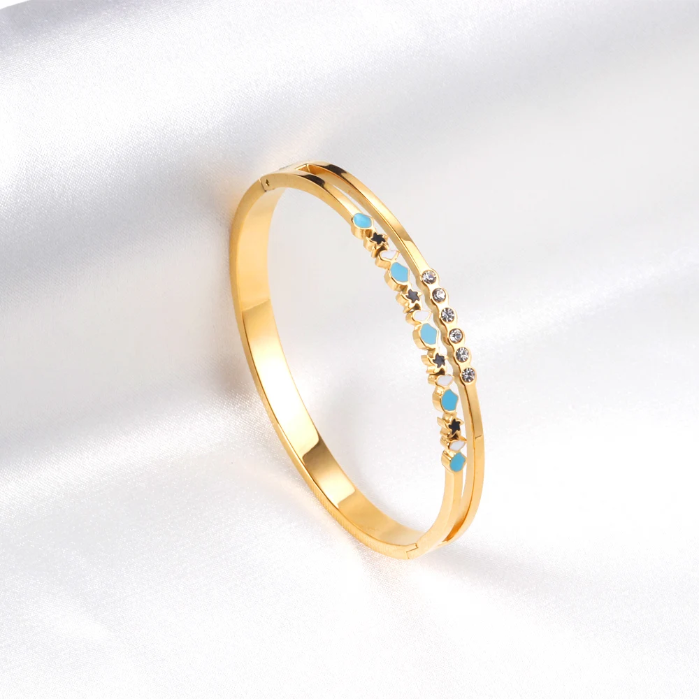 

2022 Dubai Gold Wedding Engagement Rings Set Diamond stainless Steel Layered Ring, 18k gold / silver