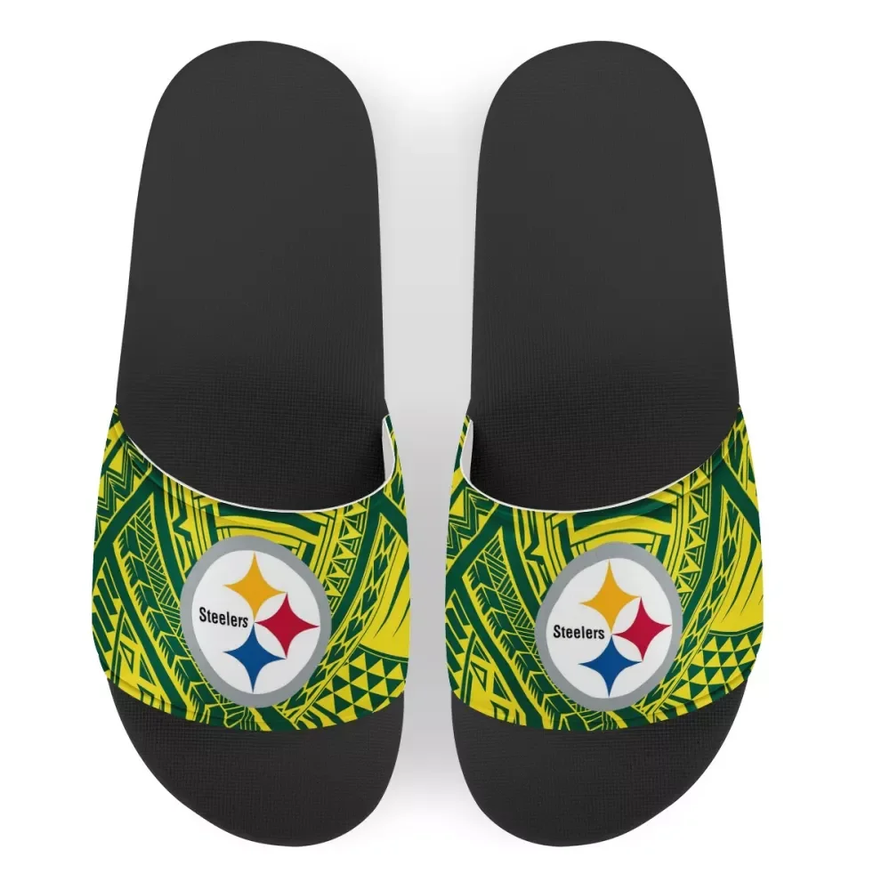 

Pittsburgh football team slippers Polynesian tribal design slippers Custom Men's Summer Slippers NFLE Sandals Beach shoes, Customized color