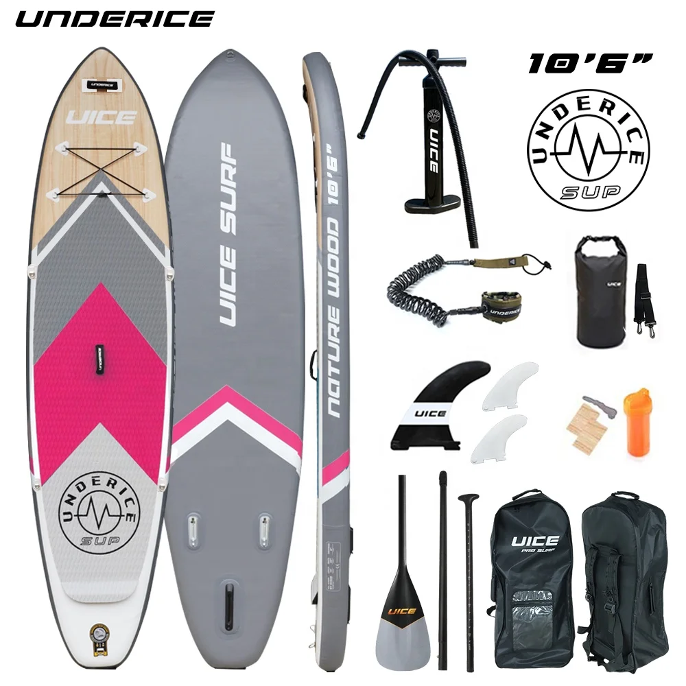 

UICE Lady design Board Wood Design for girl popular size Inflatable Sup Stand Up Paddle Board including all accessories, Navy+wood+grey/customized