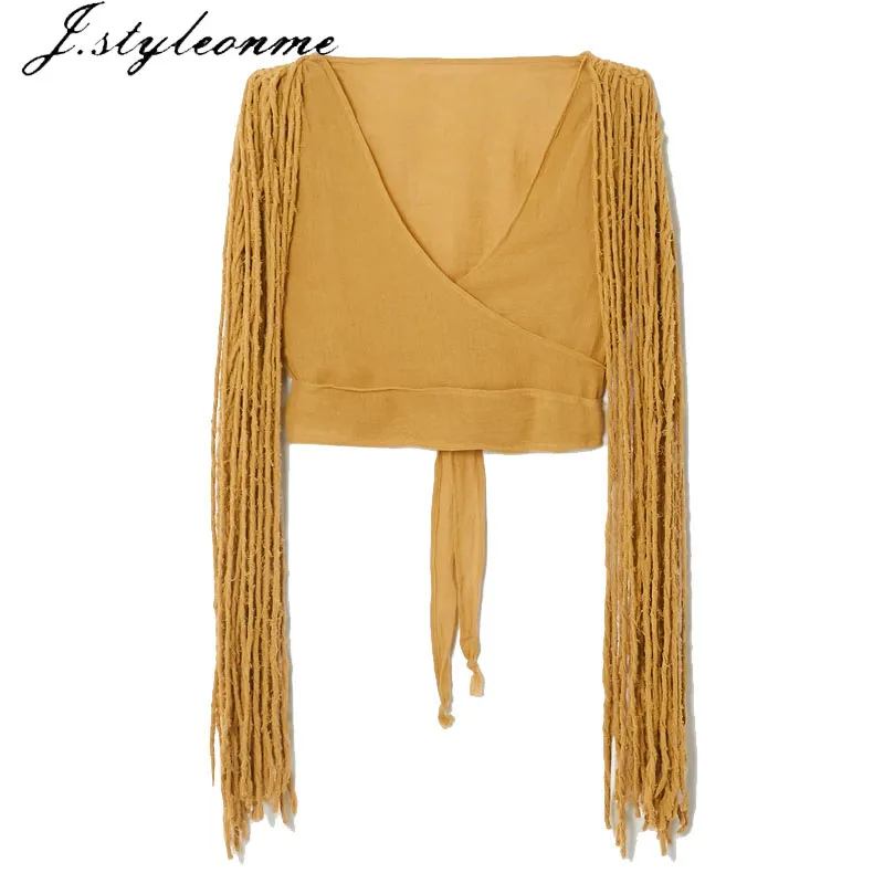 

2020 customized new style sleeveless fringed cotton top women wrap neck sexy crop top summer