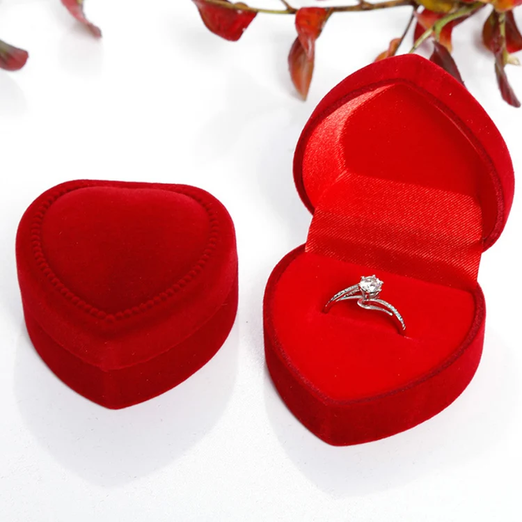 

A2119 High Quality Corduroy Ring Box Organizer Heart Shape Storage Earrings Ear Stud Case Necklace Jewelry Boxes, 10 colors