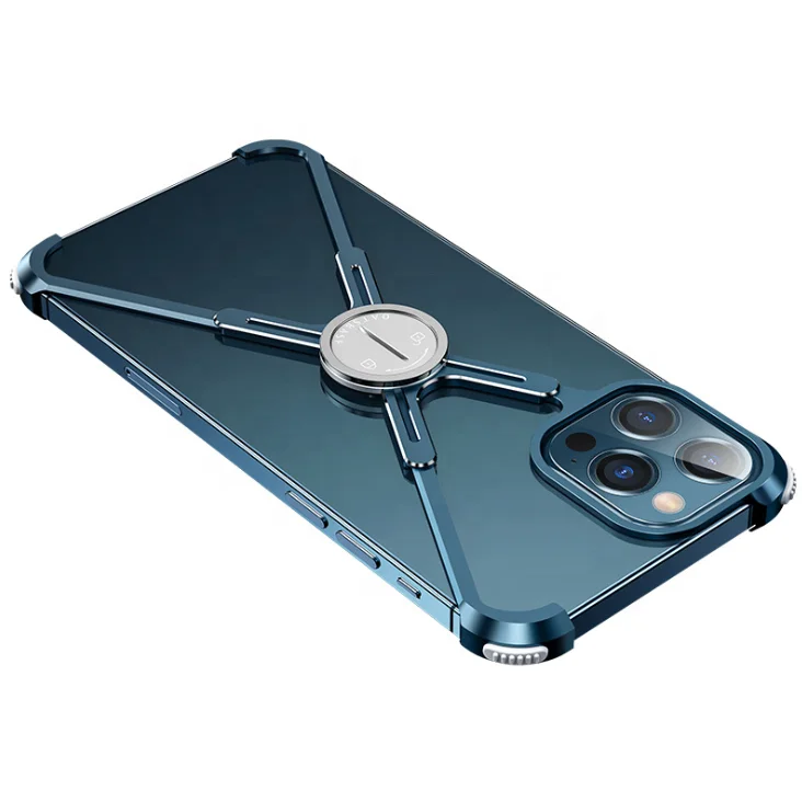

New X Shape Aluminu Holder X Shape Metal Bumper Cover Aluminum Shockproof Mobile Phone Case For iPhone 12 12 Pro, Black-white-blue