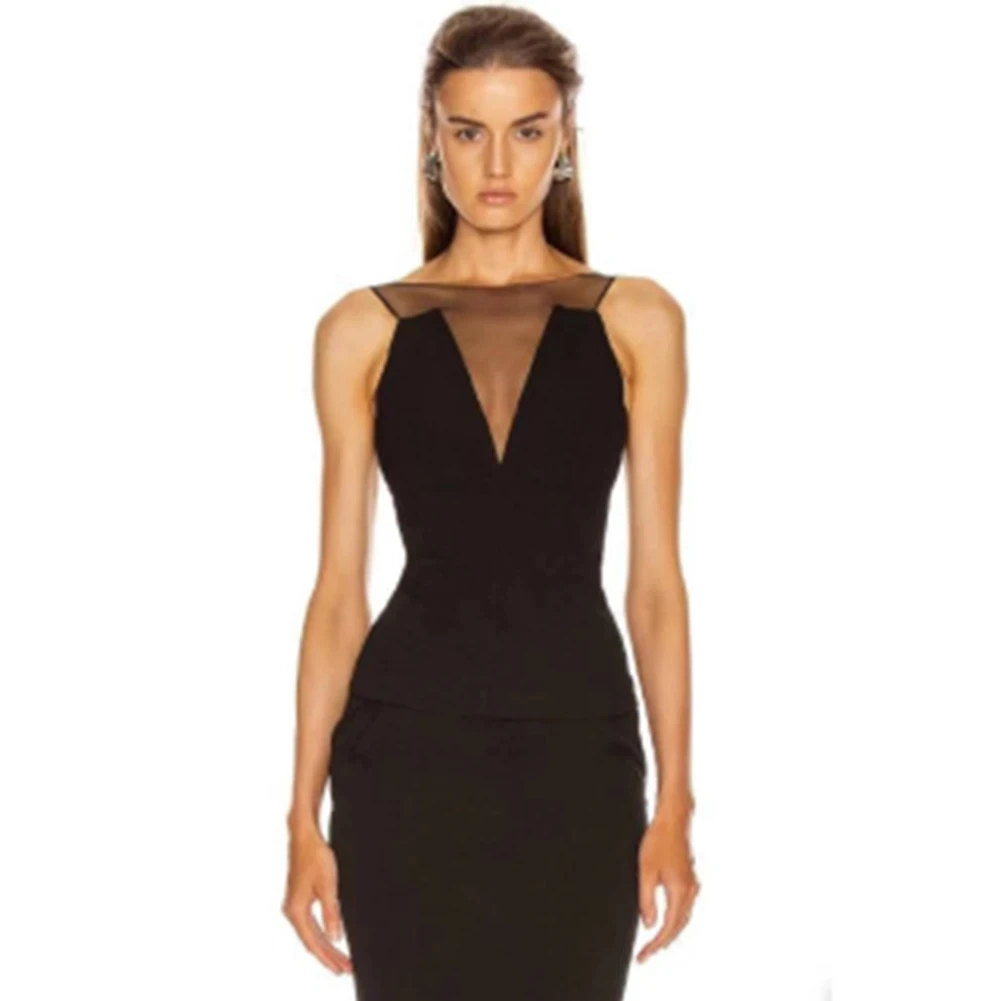

Famale Birthday Black Mesh Sleeveless Vestidos Elegante Vestidos Verano Gaun Vestido Mini Women Bodycon Tank Bandage Dresses