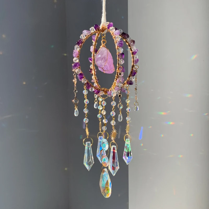 Wholesale  Hot Selling  Crystal Sun Catcher Round Cage Suncatcher Amethyst  Superb Craftsmanship and Exquisite Details