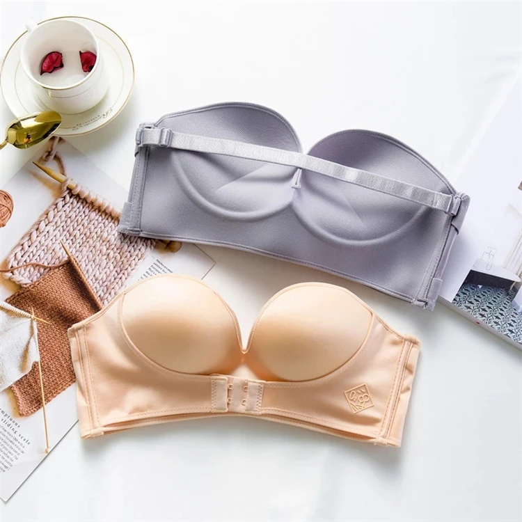 

Front and Behind Closure Strapless Stealth Brassiere Seamless Push Up Thicken Lingerie Big Size High Quality Womens Bra